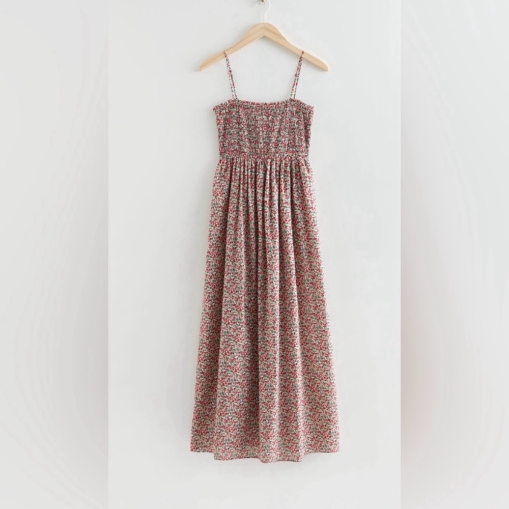& Other Stories Floral Smocked Maxi Dress in Red and Green
